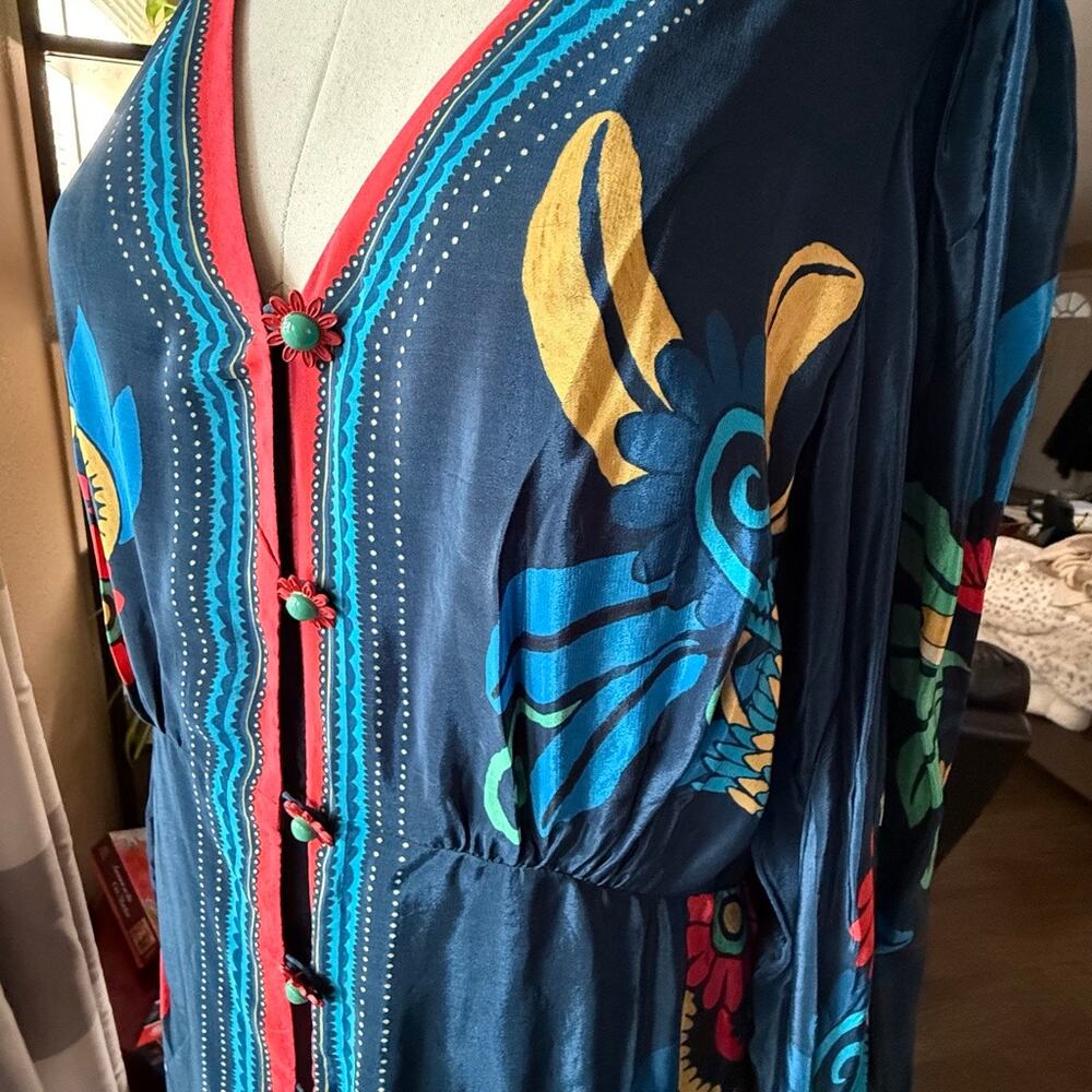 NWT FARM Rio Blue Vintage Forest Dress Printed Blue Silky Viscose Size XL - Picture 8 of 16